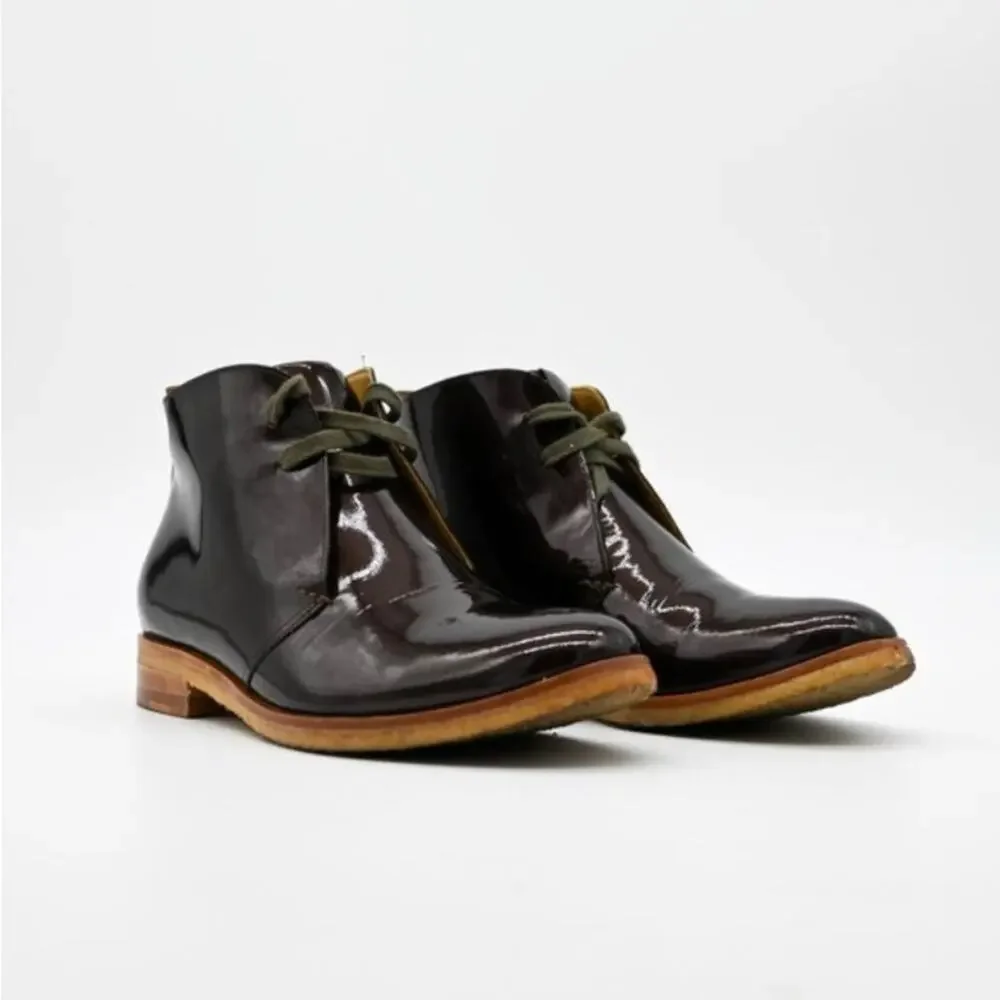 BERNARDO academia patent leather lace up booties 6